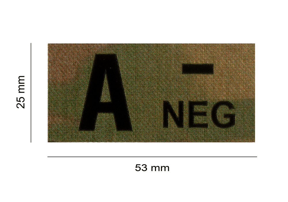 Patch Groupe Sanguin IR A Négatif Multicam - CLawgear  Dimensions