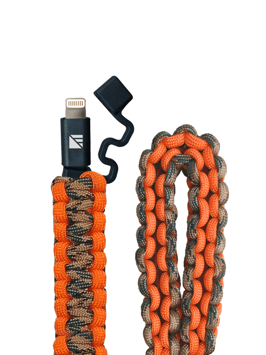 cable paracorde usb - usb c 60 cm orange camo embranchement