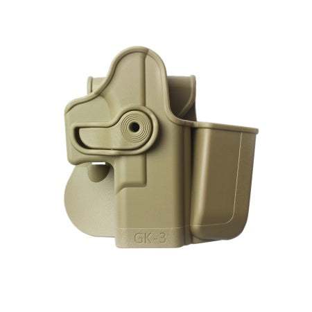 Holster + porte chargeur intégré - Glock 17/19/22/23/28/31/32/36 - Niv 2 - Droitier - Tan  - IMI Défense