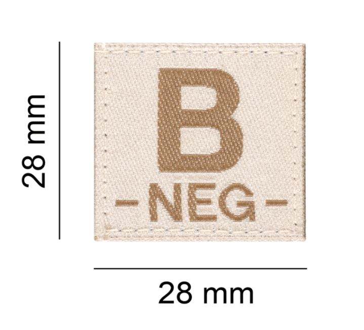 Patch Groupe Sanguin B Négatif Tan - Clawgear  Dimensions