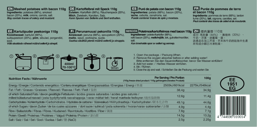 Purée de Pommes de Terre et Bacon - Tactical Foodpack nutrition